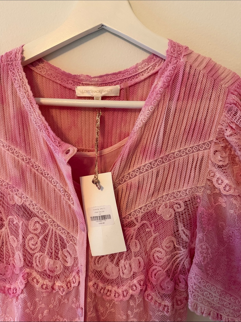 LoveShackFancy Pink Lace Maxi VerbaneDress with Puff Sleeves 00 NWT - Picture 2 of 4